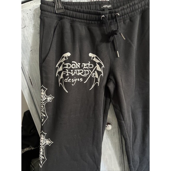 Ed Hardy wide leg graphic pants Lrg Goth Grunge Y2K Emo NWT - Picture 2 of 12